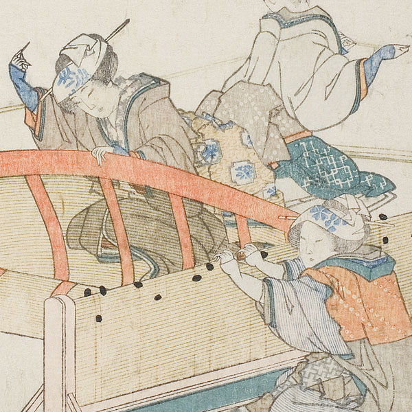 Katsushika Hokusai - Making Bamboo Blinds, illustration for The Bamboo-Blind Shell (Sudare-gai), from the series “A Matching Game with Genroku-period Poem Shells (Genroku kasen kai awase)” - 1816-1833 - The Art Institute of Chicago.